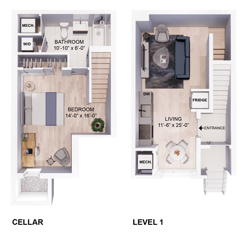 Floor plan for 1 bed, 1 bath, 650 sqft